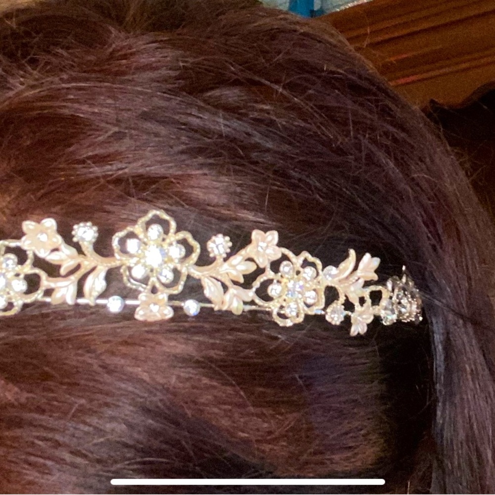 Bridal Tiara soft gold tone with crystal and beads